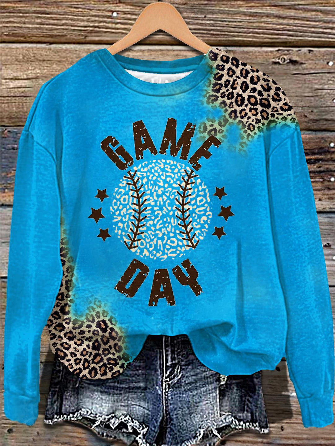 Leopard Baseball Game Day Printed Long Sleeve Casual Top