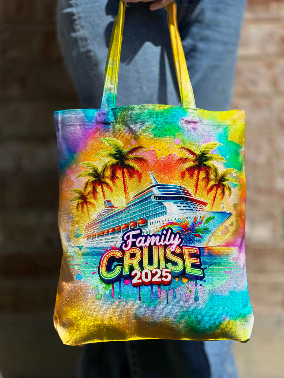 Family Cruise 2025 Watercolor Shoulder Zipper Canvas Bag