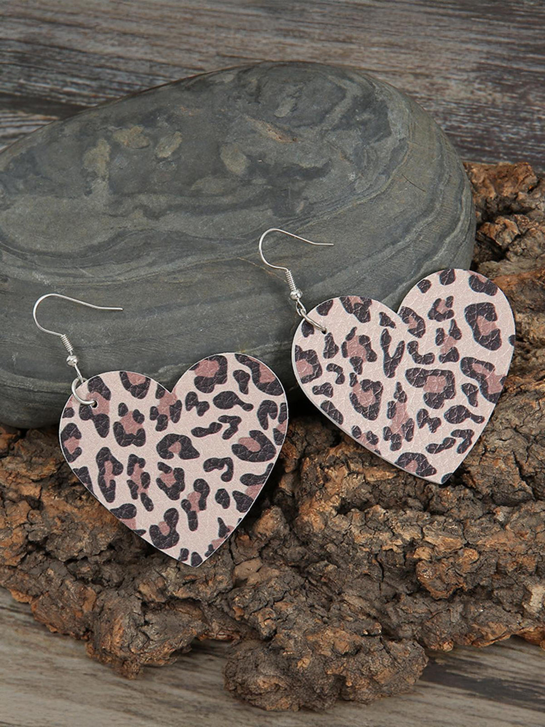 Valentine's Day Love Earrings Heart Shape Double Sided Leopard Print