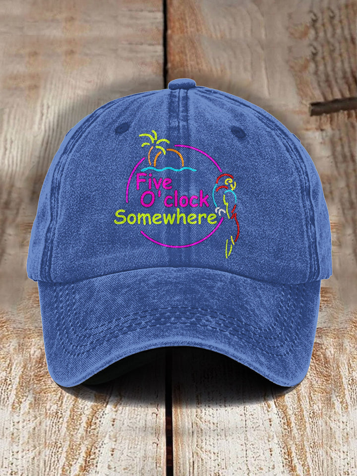 Five O'Clock Somewhere Vacations Printed Baseball Cap