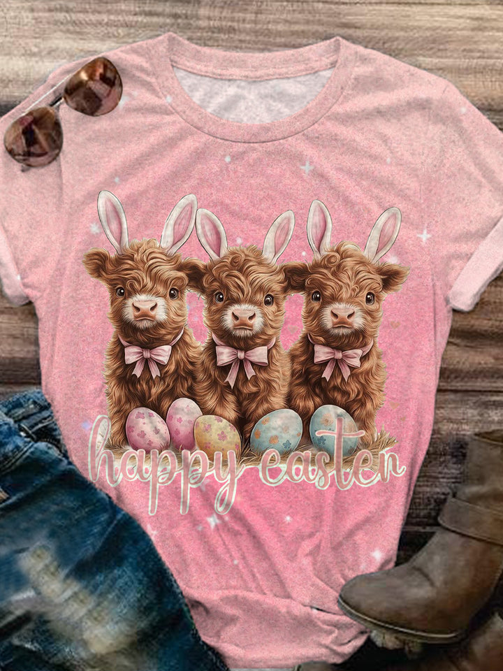 Happy Easter Day Cute Cow Cute Doll Print T-shirt