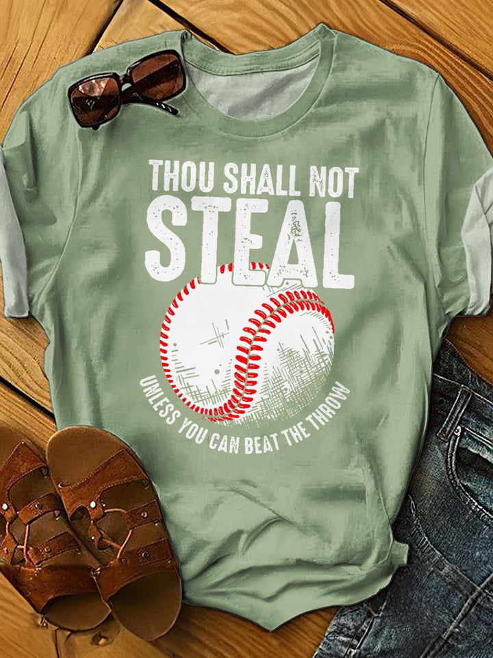 Fun Baseball Vintage Print Crew Neck T-shirt