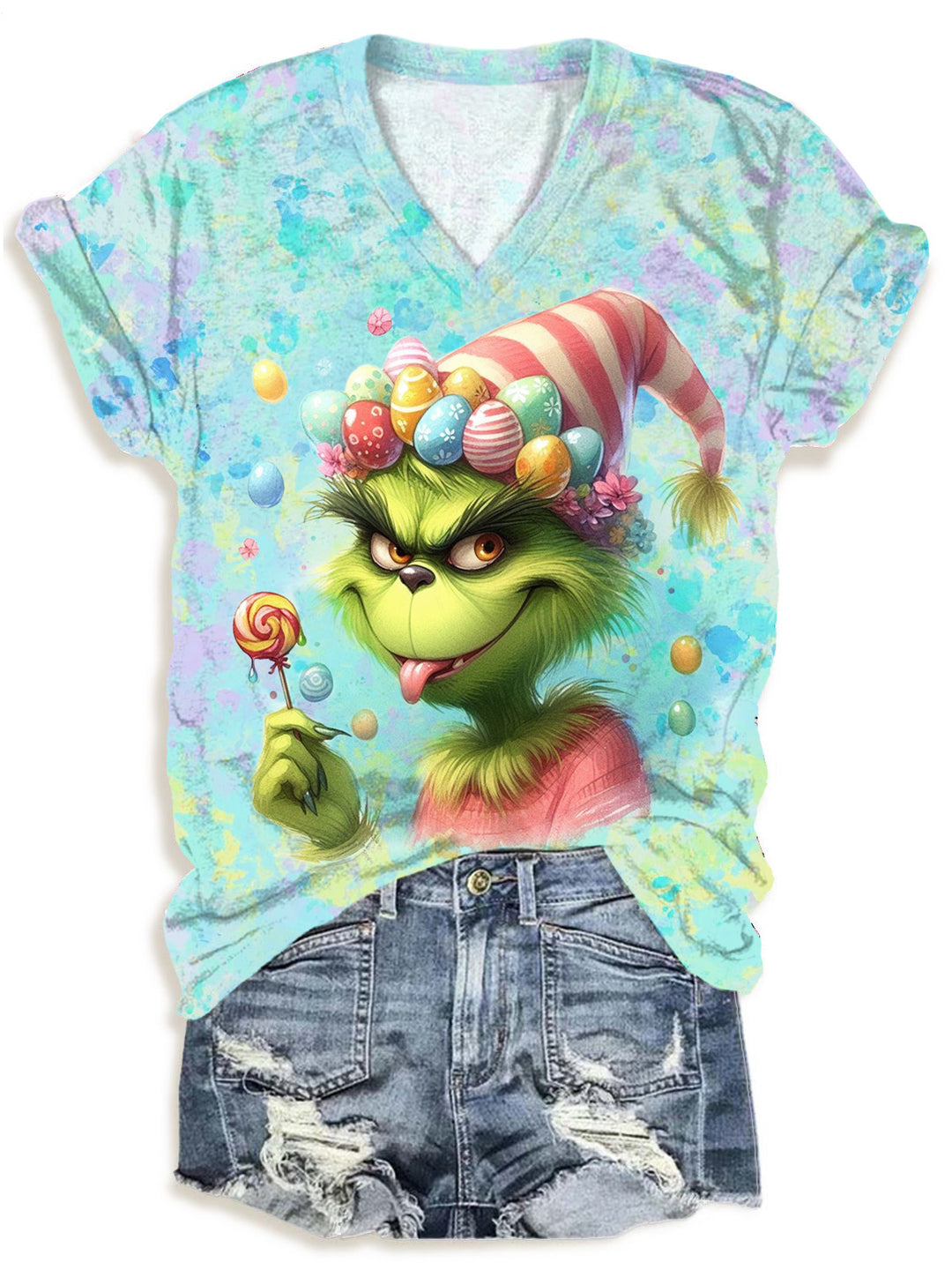 Movie Character Eating A Lollipop Easter Day V-neck T-Shirt