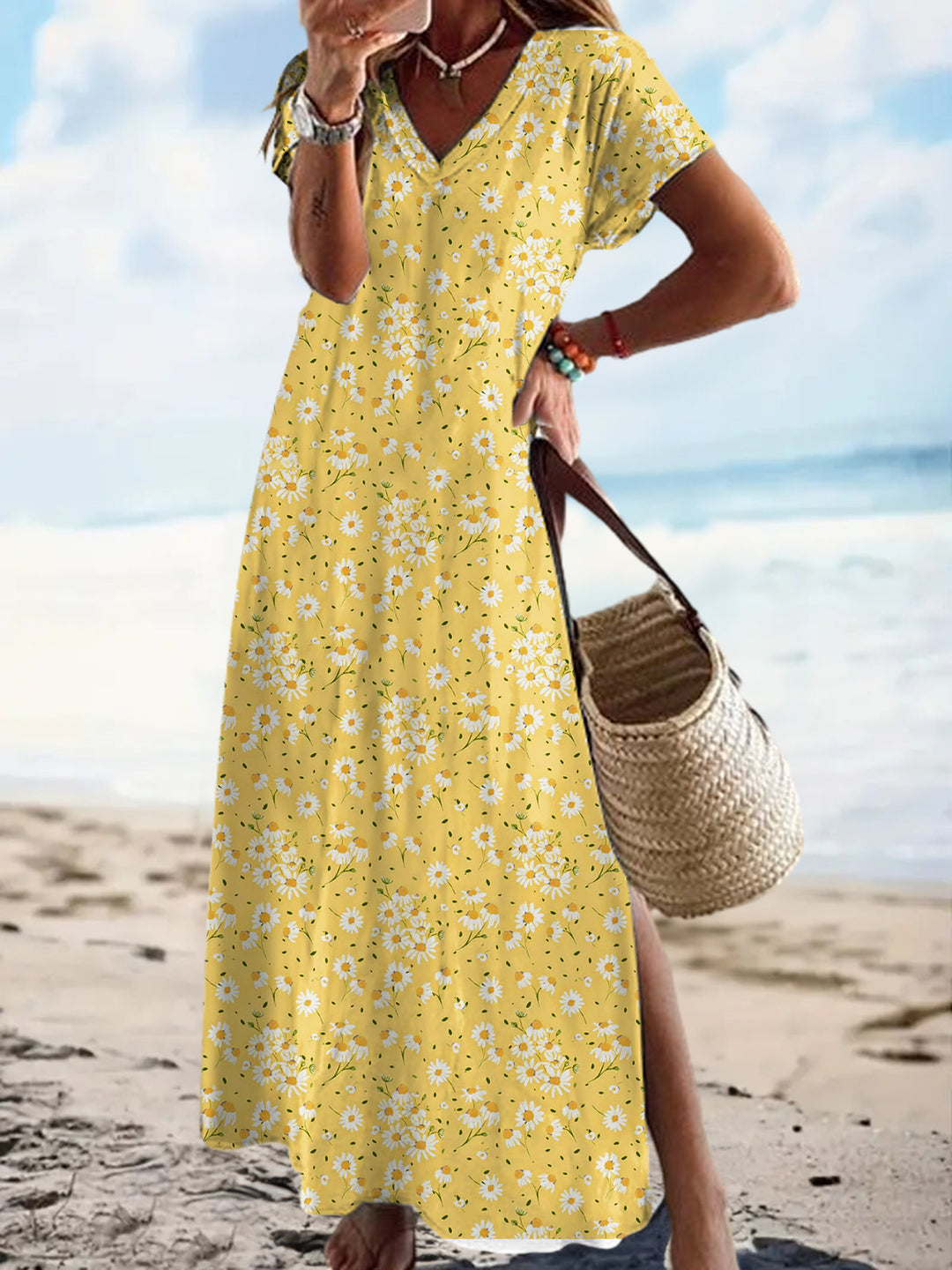 Women's Summer Small Flower Beach Vacation Casual Print Dress