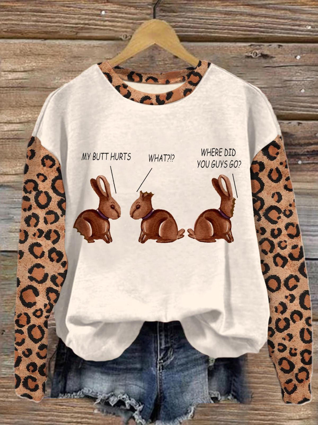 Easter Day Rabbits Printed Long Sleeve Casual Top