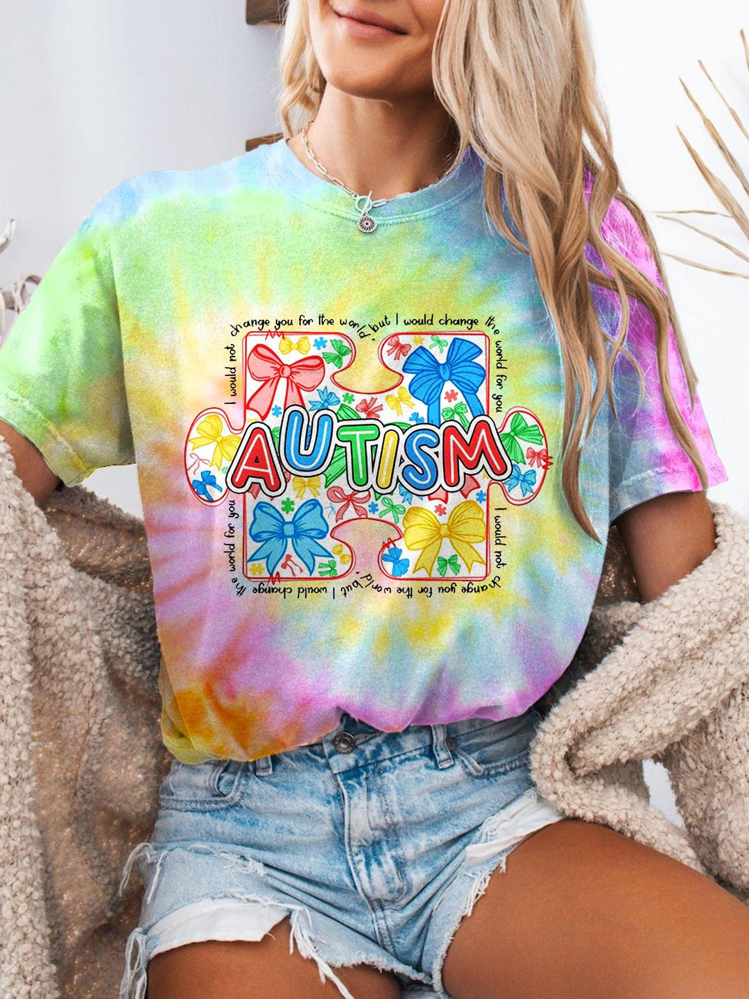 Retro Autism Bow Crew Neck T-shirt