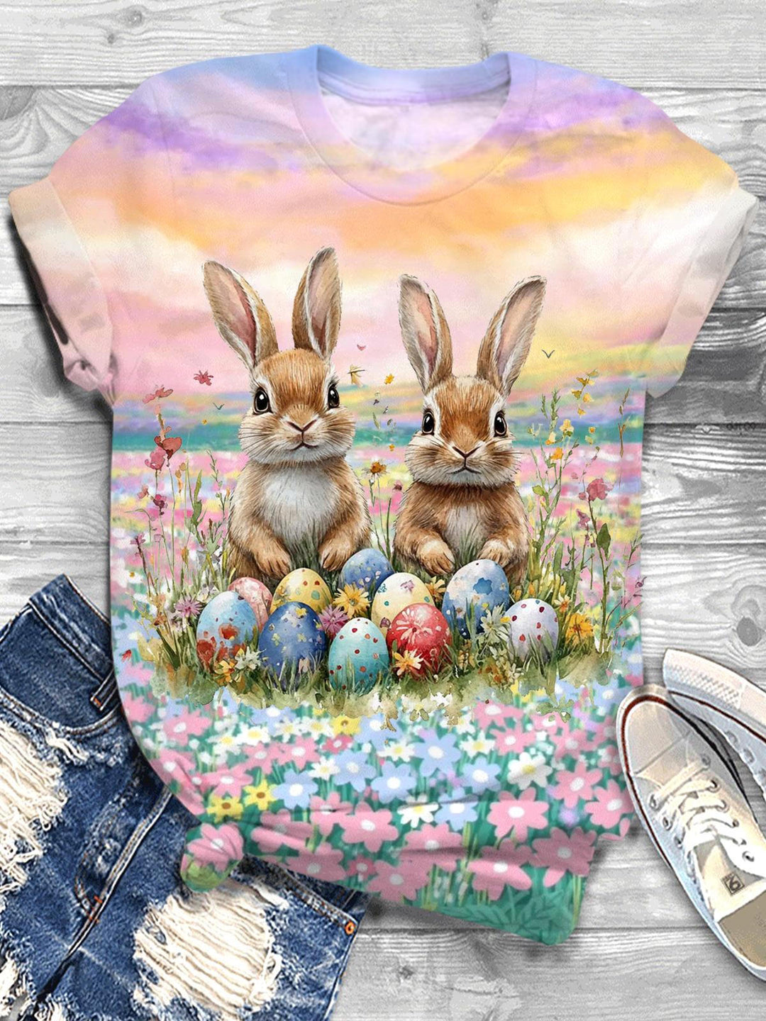 Easter Bunnies Egg Hunt Printed T-shirt