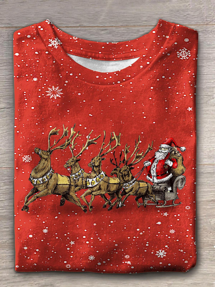 Women's Denim Santa & Reindeer Crew Neck T-shirt