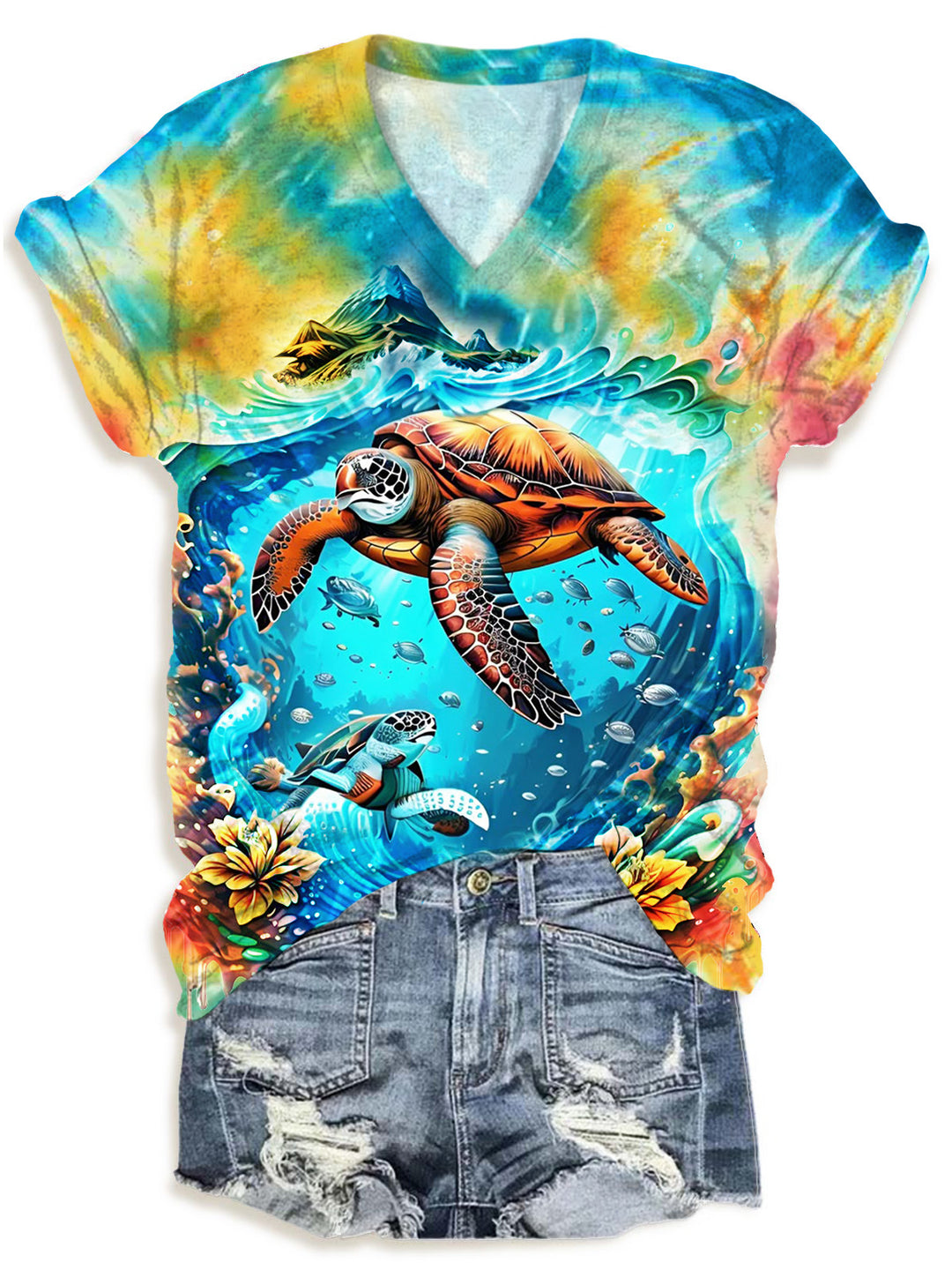 Turtle Tie-Dye Vacation V-neck T-Shirt