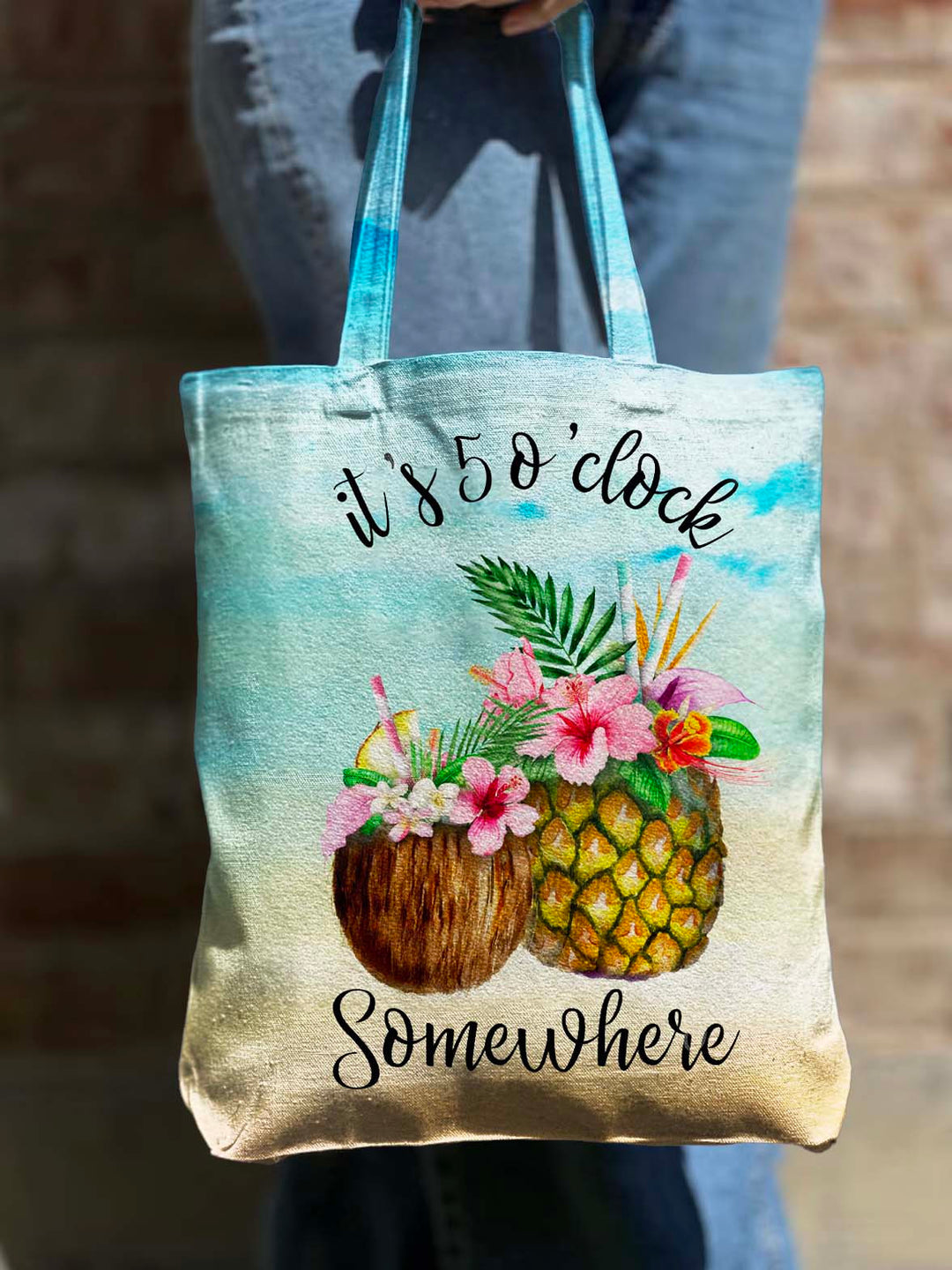 It's 5 O'Clock Somewhere Shoulder Zipper Canvas Bag