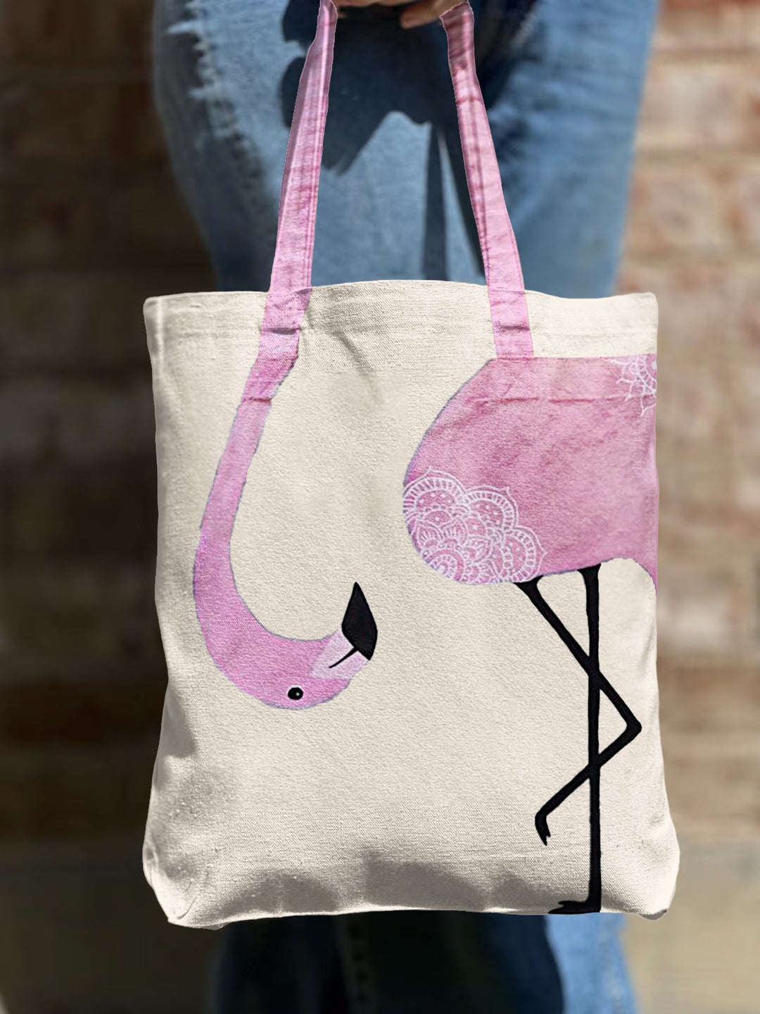 Fun Flamingo Shoulder Zipper Canvas Bag