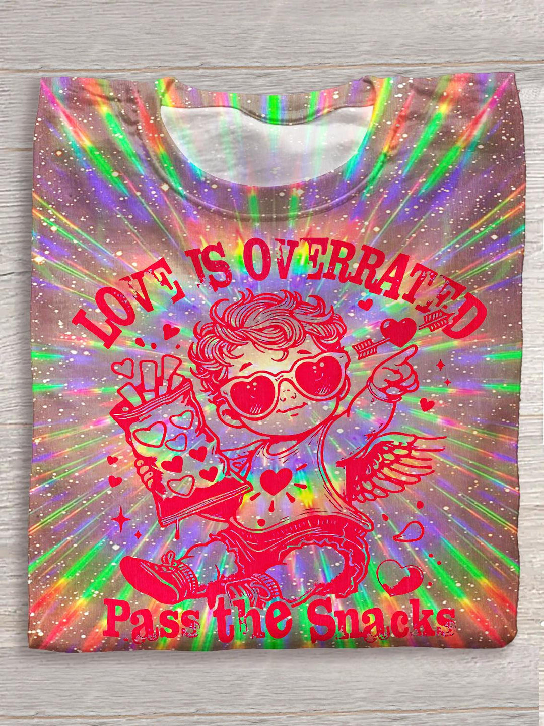 Retro Colorful Valentine's Day Cupid Print Crew Neck T-shirt