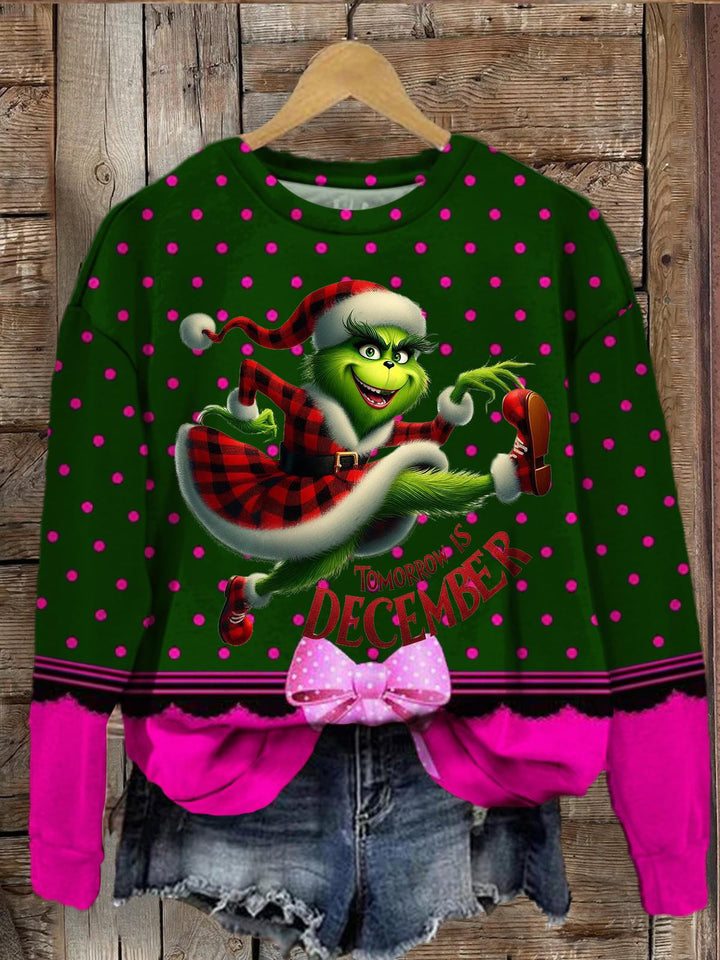 Tomorrow Is December Christmas Character Print Long Sleeve Top