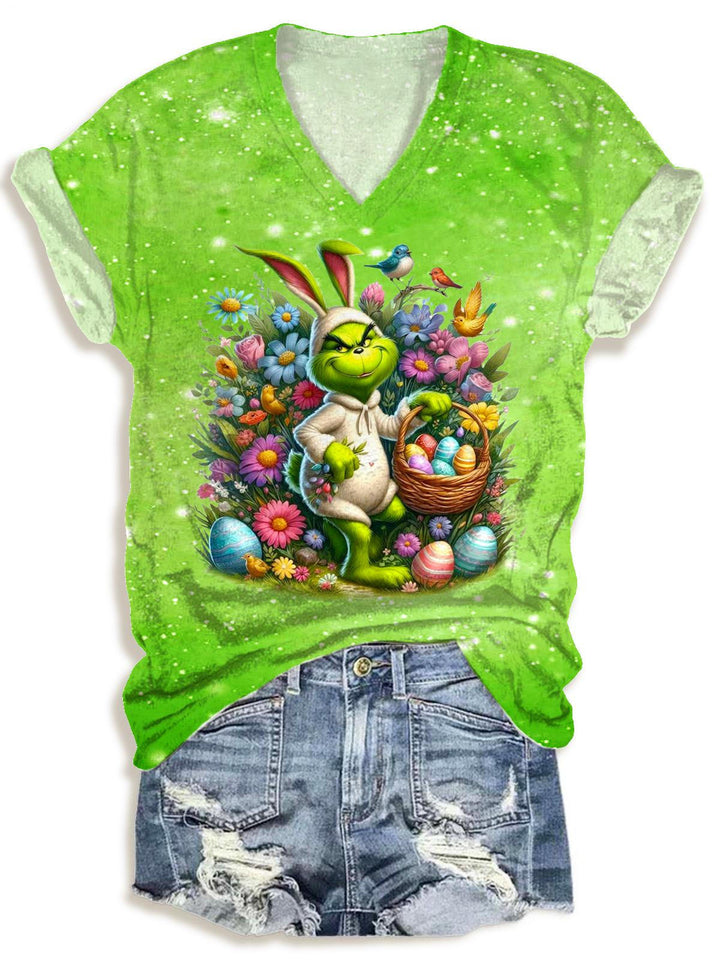 Retro Easter Egg Cartoon Character V-neck T-Shirt