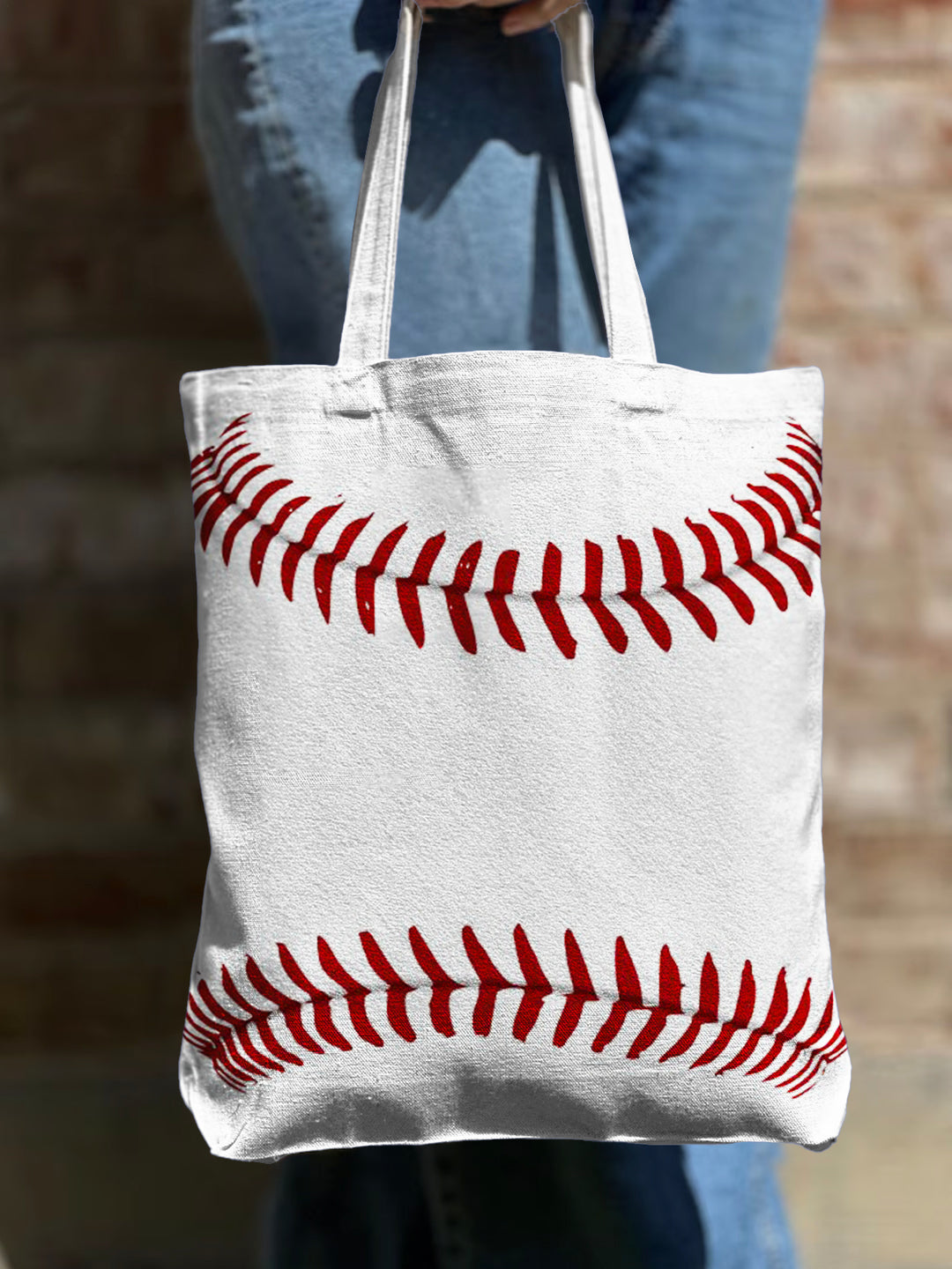 Striped Gradient Fan Baseball Print Shoulder Zipper Canvas Bag