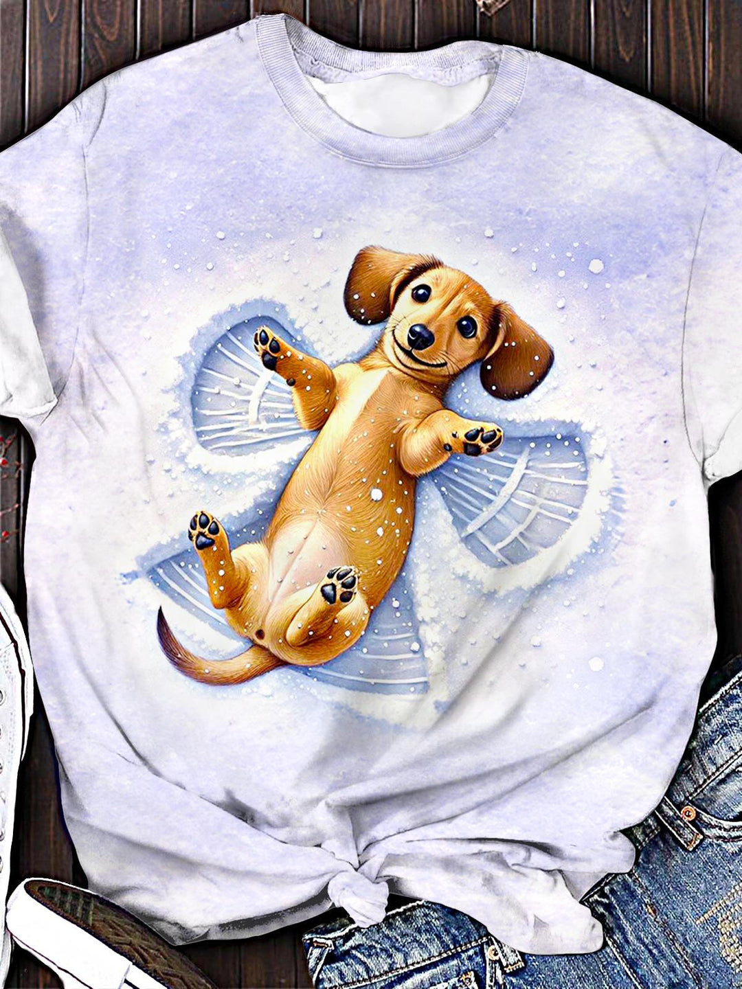 Snow Angel Puppy Crew Neck T-shirt