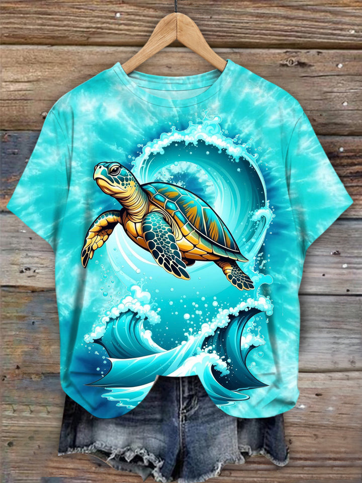 Turtle Vacation Print Crew Neck T-shirt