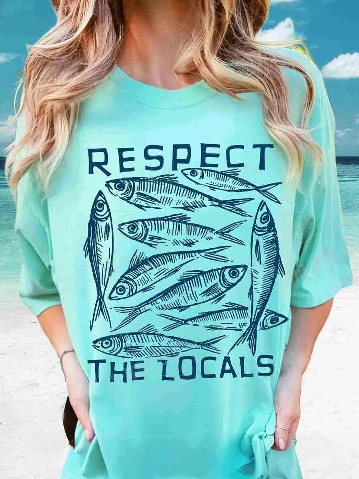 Retro Beach Sardine Crew Neck T-shirt