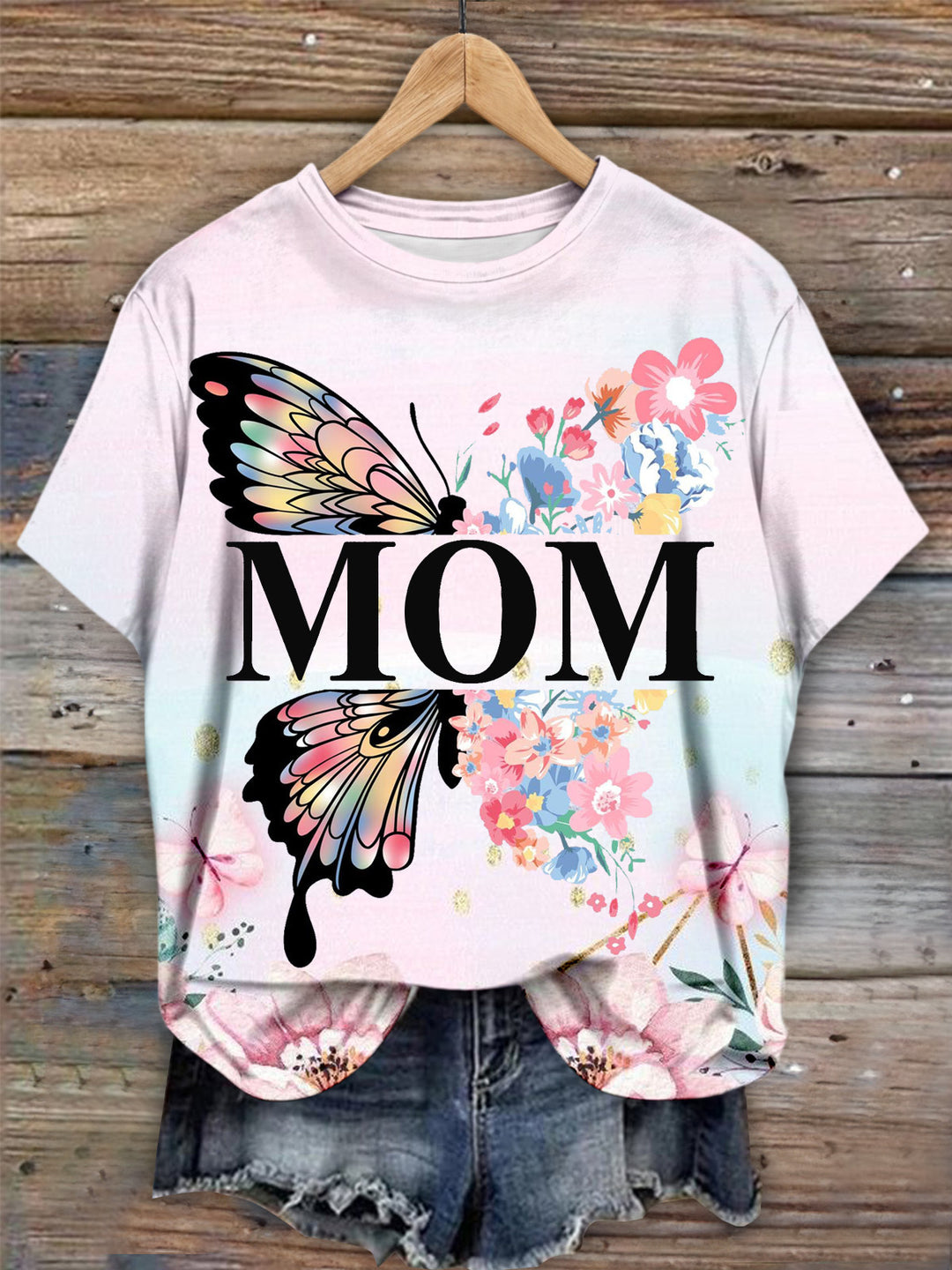 Butterfly Mom Mothers Day Crew Neck T-shirt