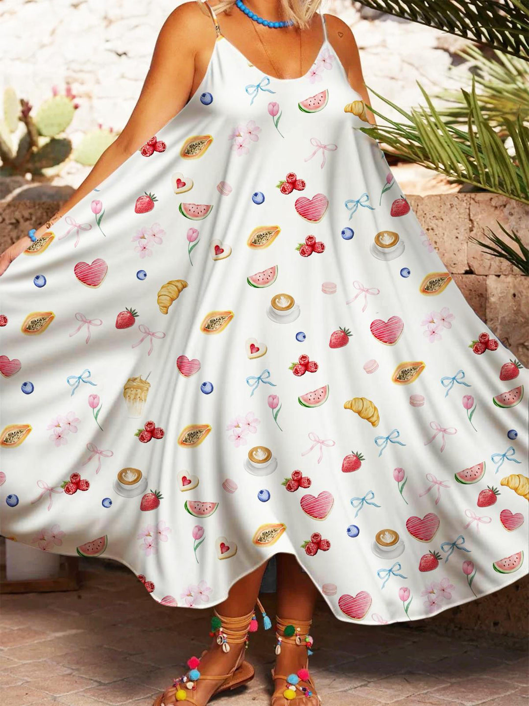 Summer Holiday Casual Print Loose Suspender Dress