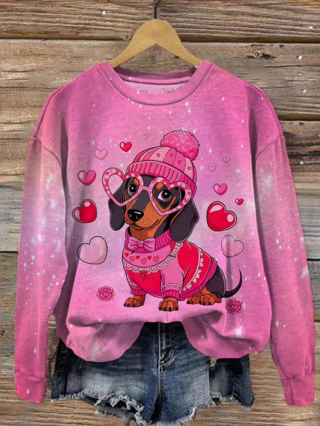 Women's Valentine Dachshund Dog Crew Neck T-shirt