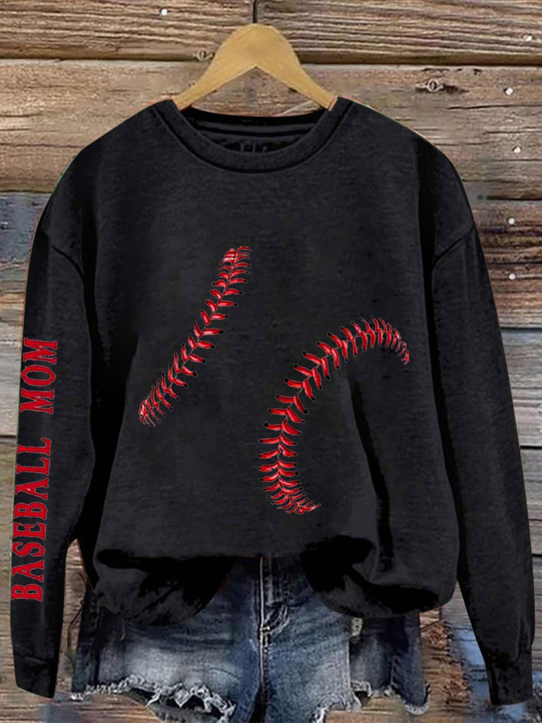 Retro Baseball Pattern Printed Long Sleeve Casual Top