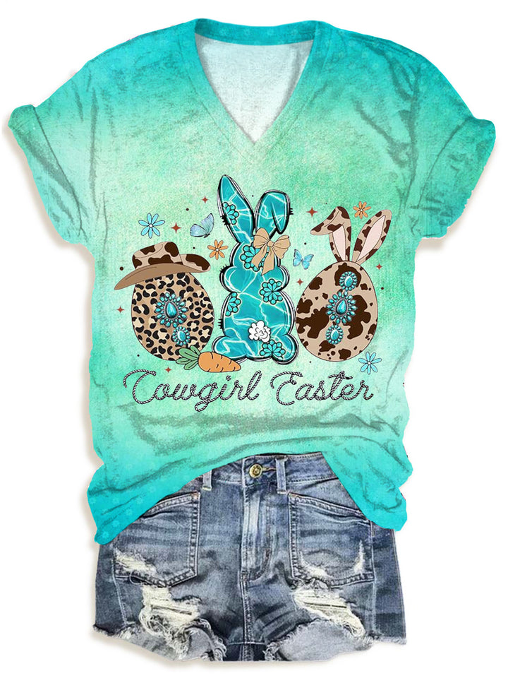 Cowgirl Western Easter V-neck T-Shirt