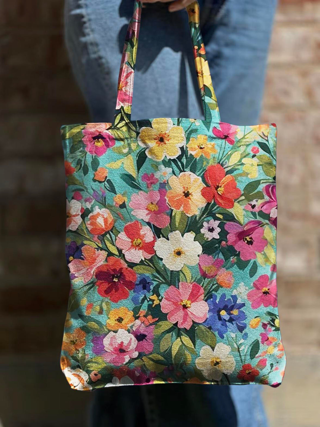 Summer Vacation Flower Print Shoulder Zipper Canvas Bag