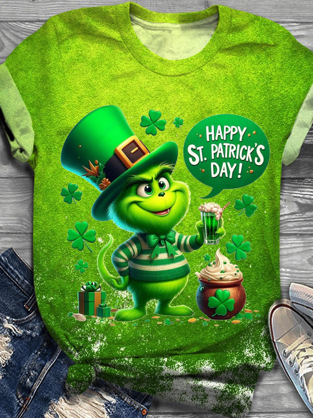 Happy St Patrick's Day Drink Crew Neck T-shirt