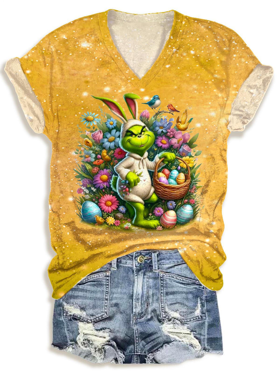 Retro Easter Egg Cartoon Character V-neck T-Shirt