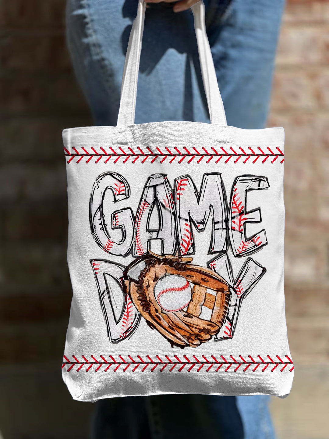 Vintage Game Day Baseball Shoulder Zipper Canvas Bag