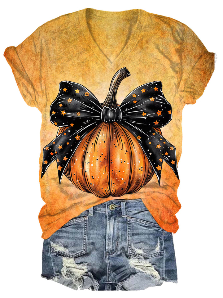 Autumn Pumpkin Print Casual Top