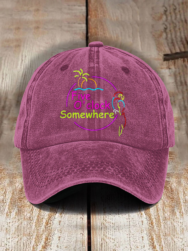 Five O'Clock Somewhere Vacations Printed Baseball Cap