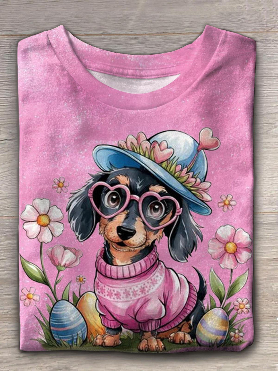 Easter Cute Dachshund Crew Neck T-shirt