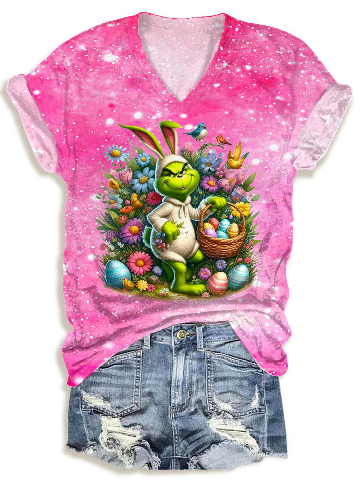 Retro Easter Egg Cartoon Character V-neck T-Shirt