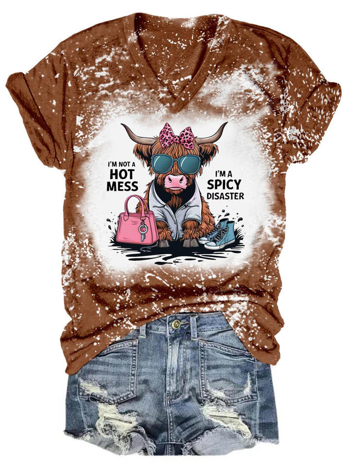 Funny Highlnd Cow Im Not A Hot Mess Im A Spicy Disaster T-Shirt