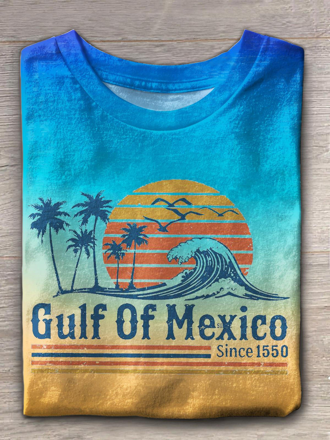 Retro Sunset Gulf Of Mexico Since 1550 Crew Neck T-shirt