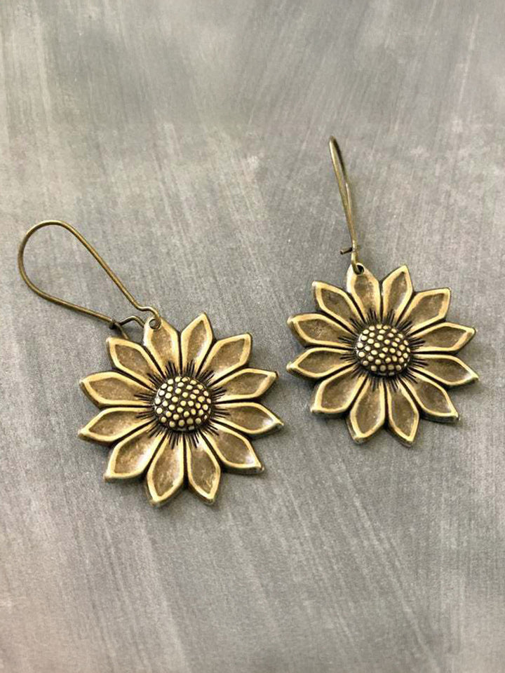 Sunflower Earrings Antique Gold Daisy Earrings