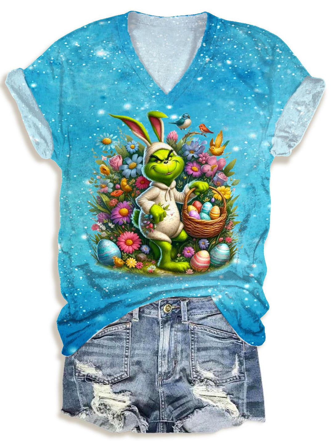 Retro Easter Egg Cartoon Character V-neck T-Shirt