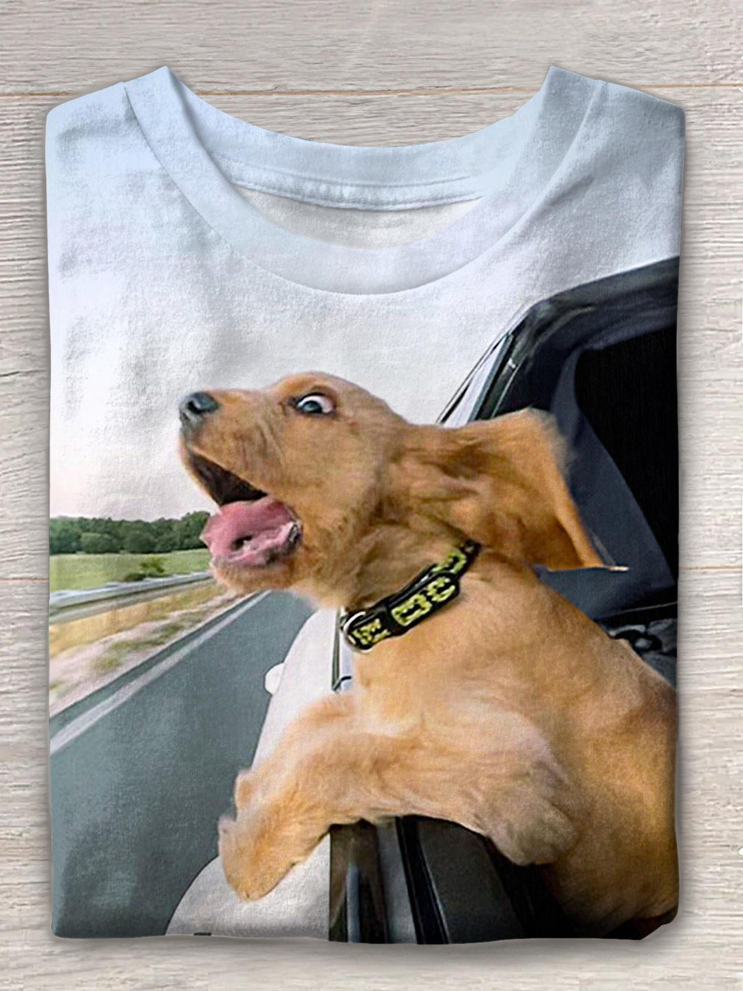 Cute Laughing Dog Crew Neck T-shirt