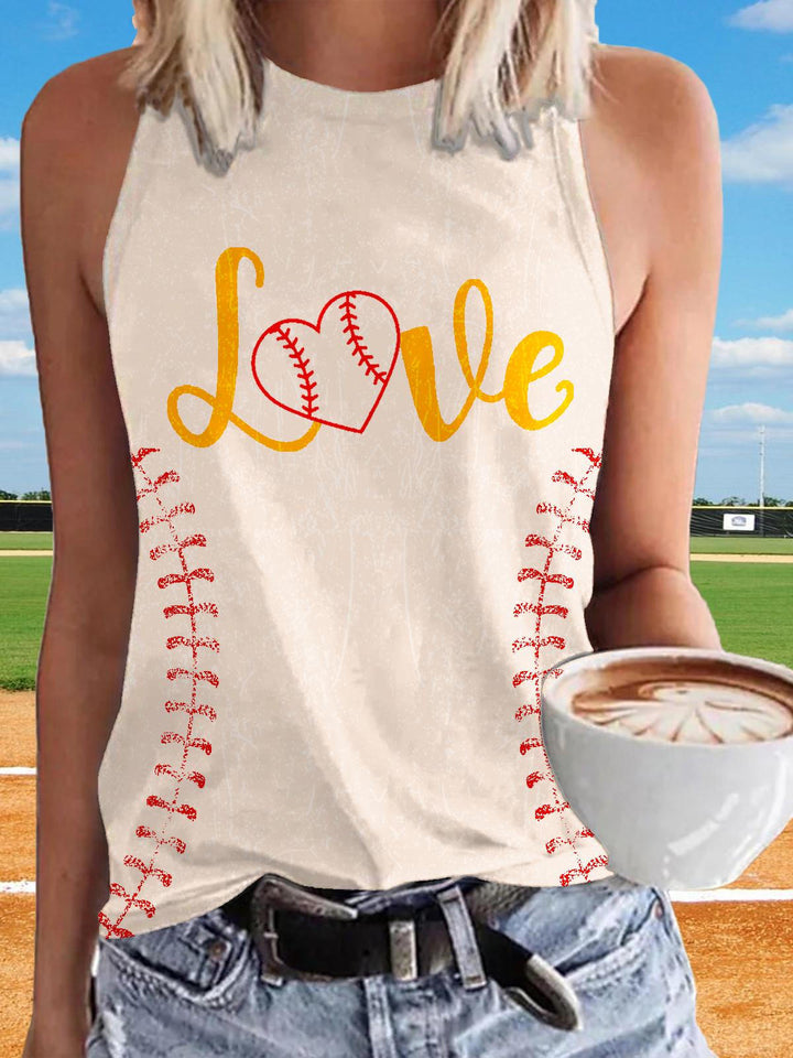 Vintage Love Baseball Print Casual Sleeveless Top