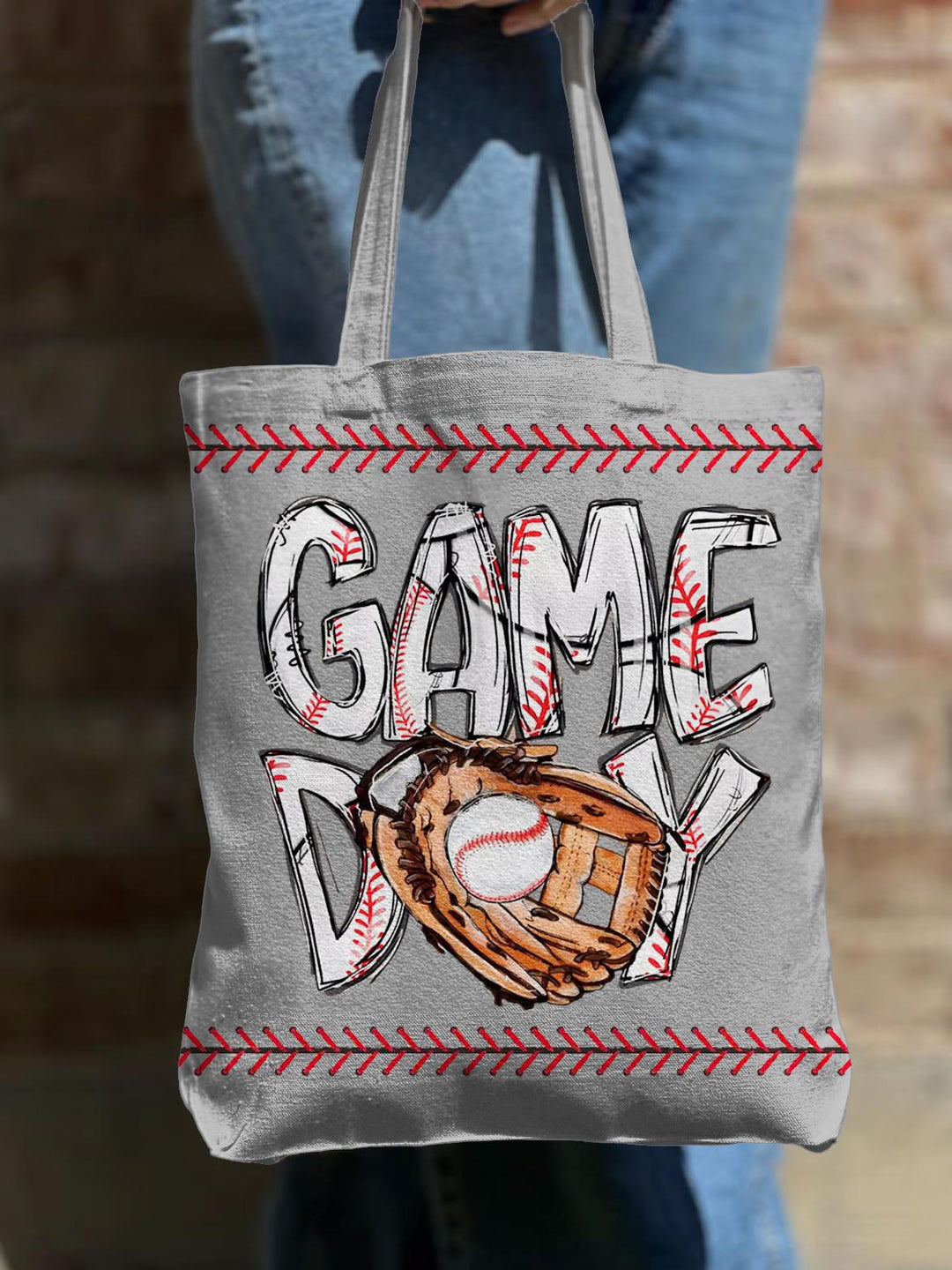 Vintage Game Day Baseball Shoulder Zipper Canvas Bag