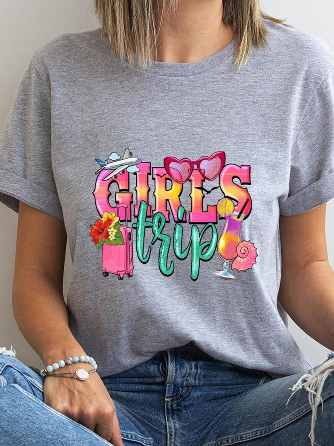 Girls Trip 2025 Beach Vacation Crew Neck T-shirt