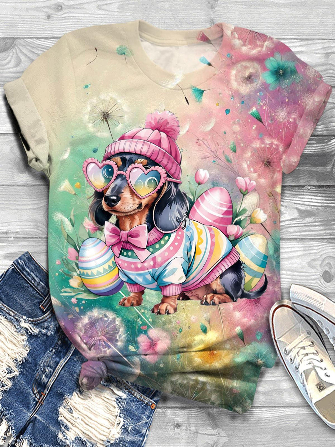 Easter Day Dachshund Crew Neck T-shirt