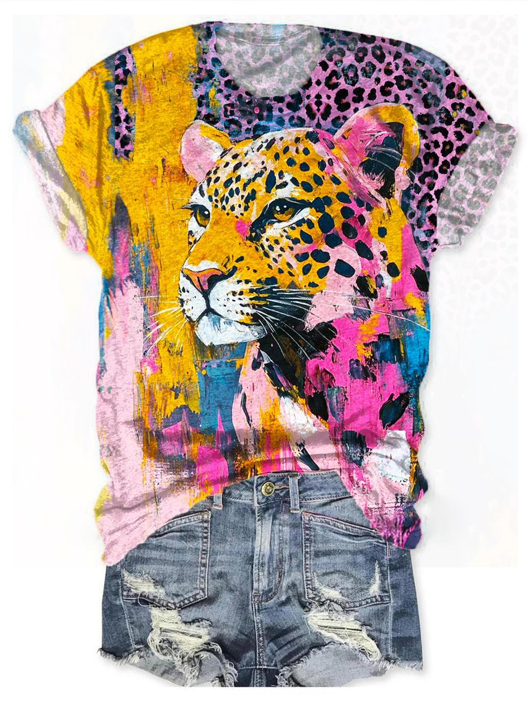 Summer Leopard Print Crew Neck T-shirt