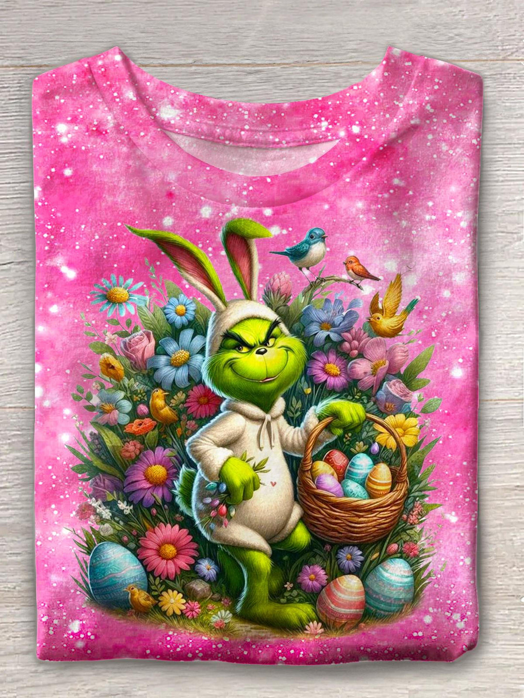 Easter Funny Cartoon Character Egg Crew Neck T-shirt