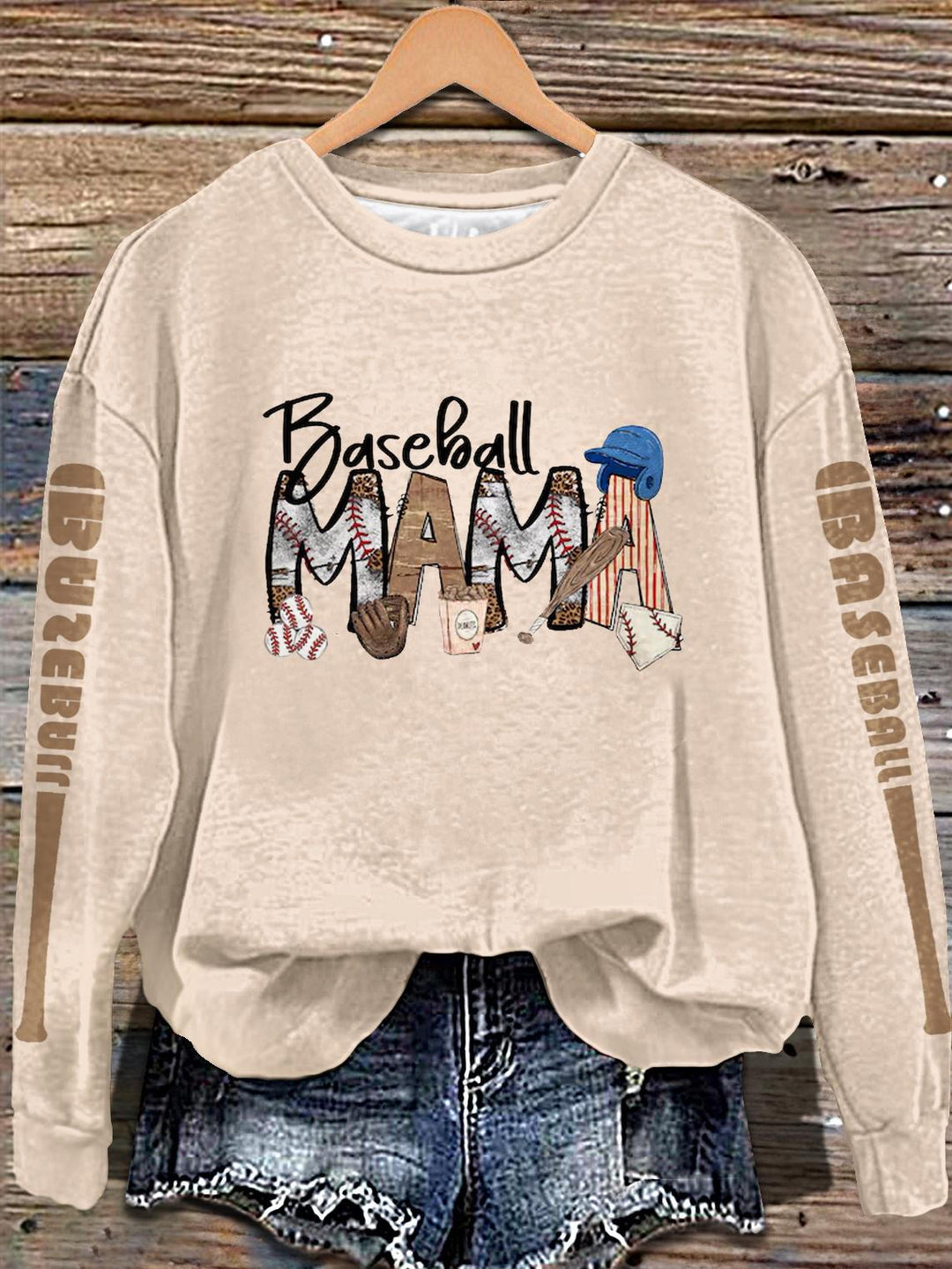 Baseball Mama Printed Long Sleeve Casual Top