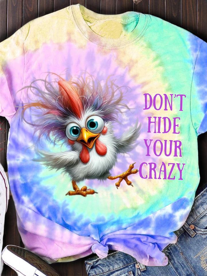 Tie Dye Funny Chicken Print Casual T-Shirt