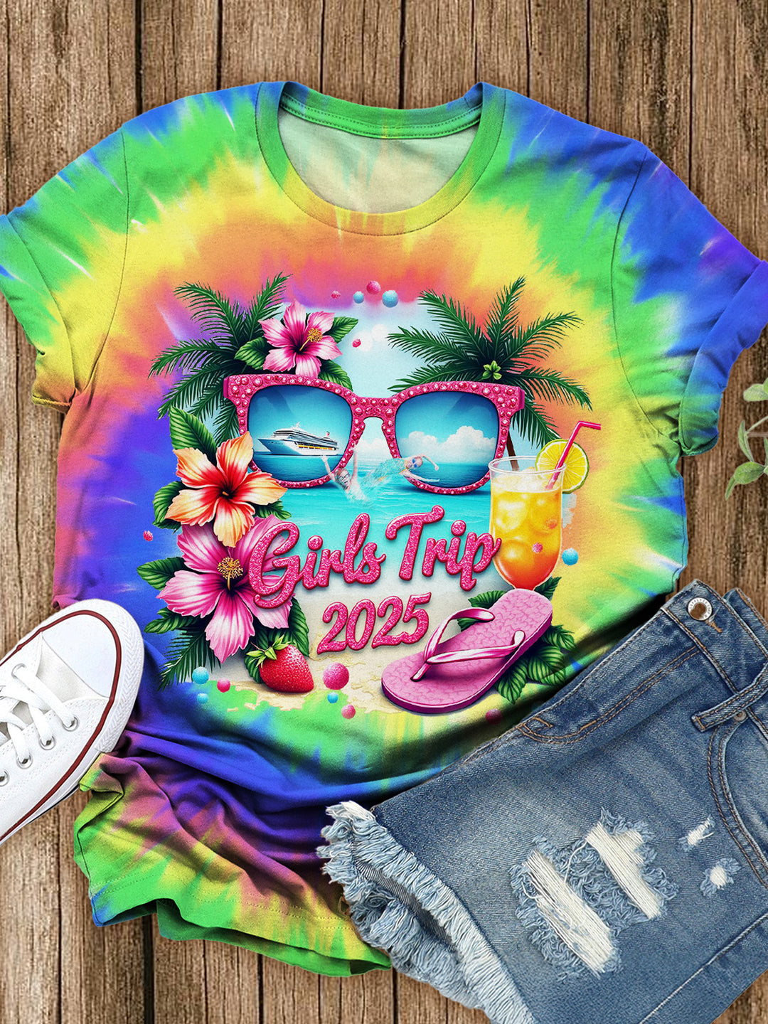 Girls Trip 2025 Summer Trip Tie Dye Crew Neck T-shirt