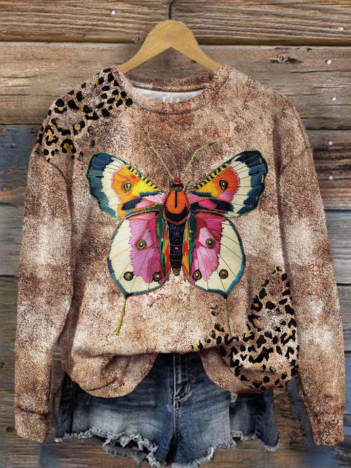 Women's Imitation Embroidery Butterfly Sexy Retro Printed Long Sleeve Top